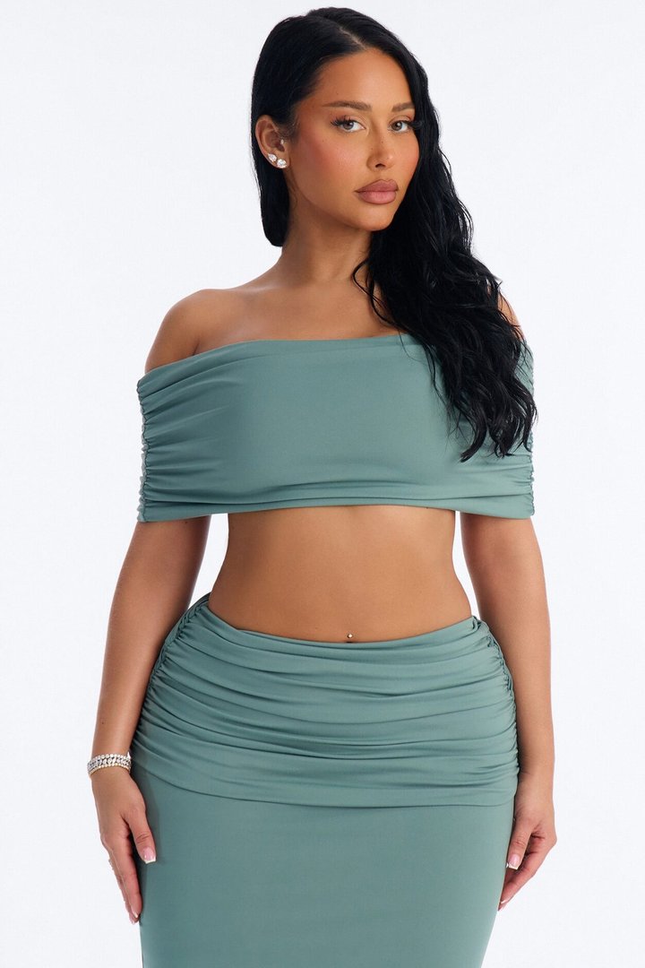 Bianca Matte Form Double Lined Maxi Skirt Set - Sage