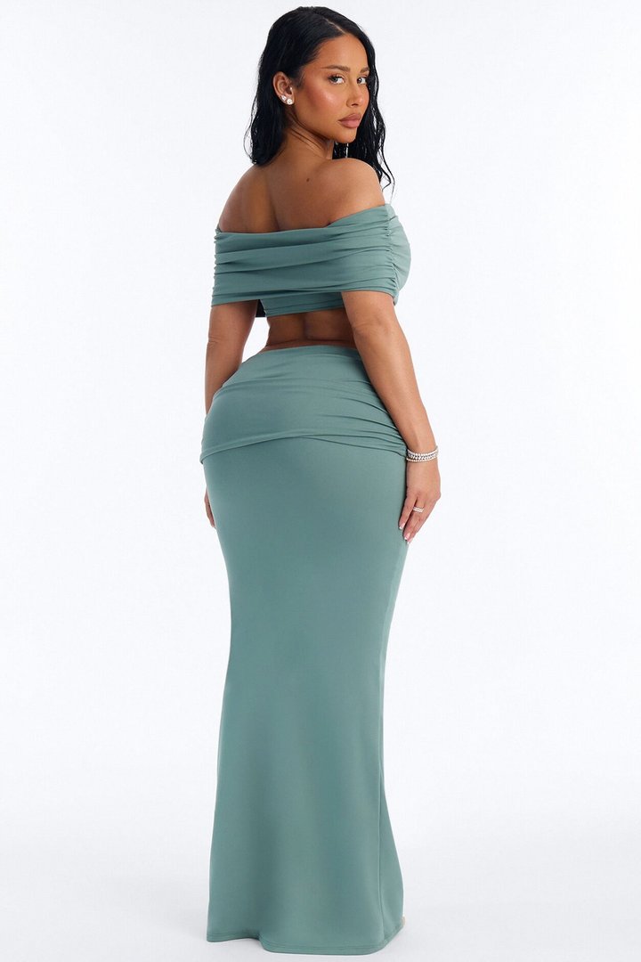 Bianca Matte Form Double Lined Maxi Skirt Set - Sage