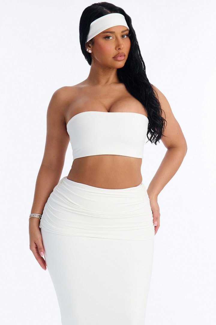 Bianca Matte Form Double Lined Fold Over Maxi Skirt Set - White