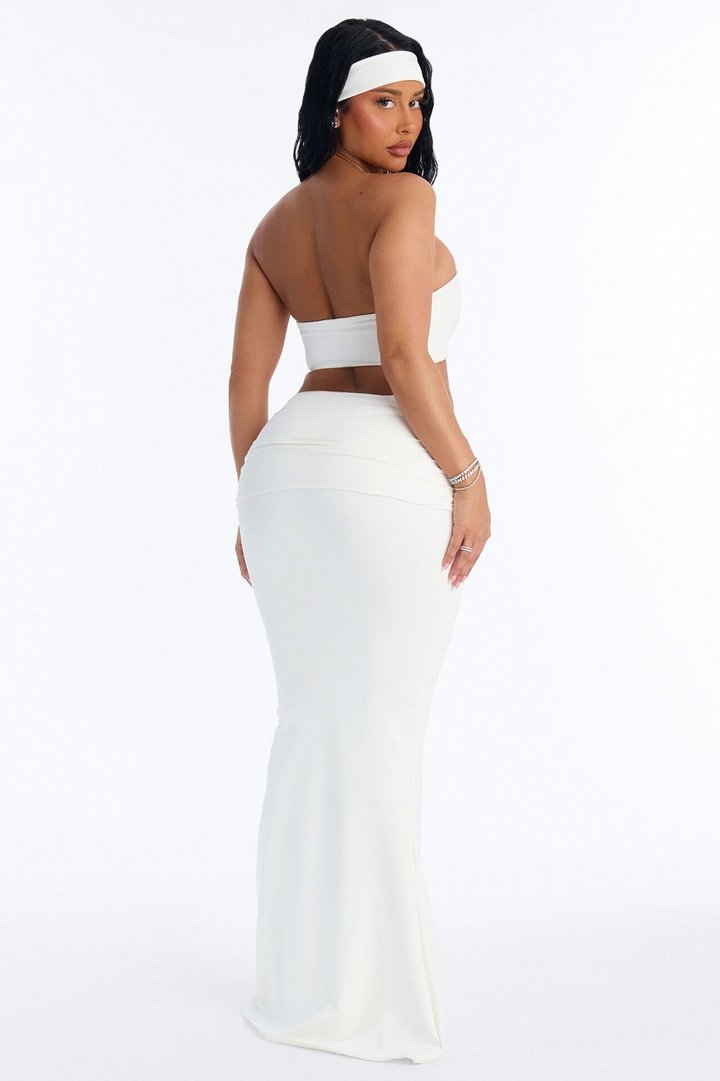 Bianca Matte Form Double Lined Fold Over Maxi Skirt Set - White