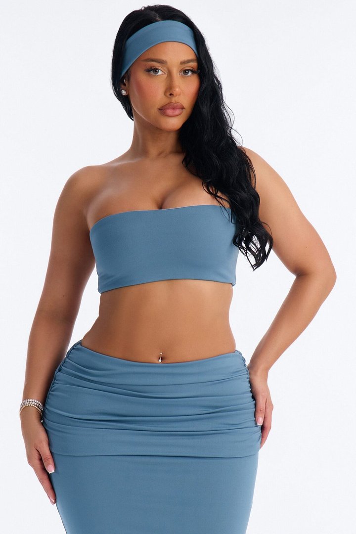 Bianca Matte Form Double Lined Fold Over Maxi Skirt Set - Denim