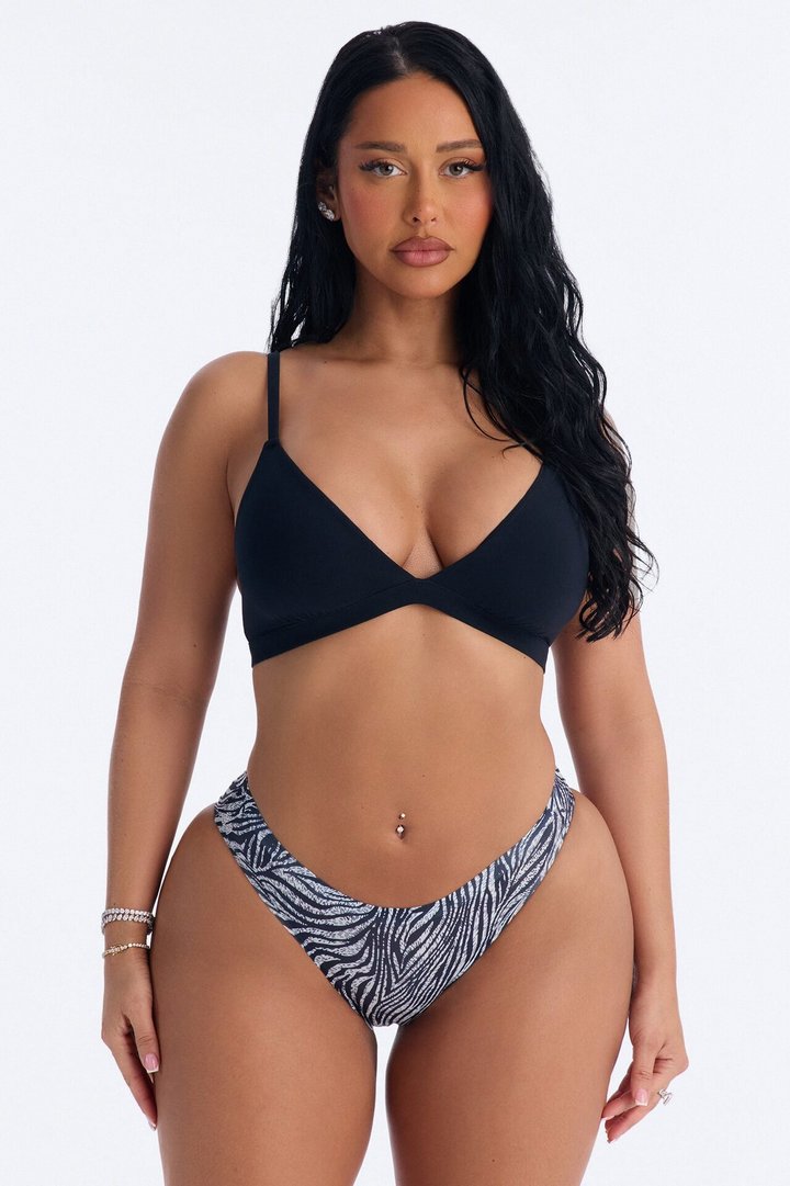 No Show Microfiber Smooth Zebra Brazilian Panty - Black/White