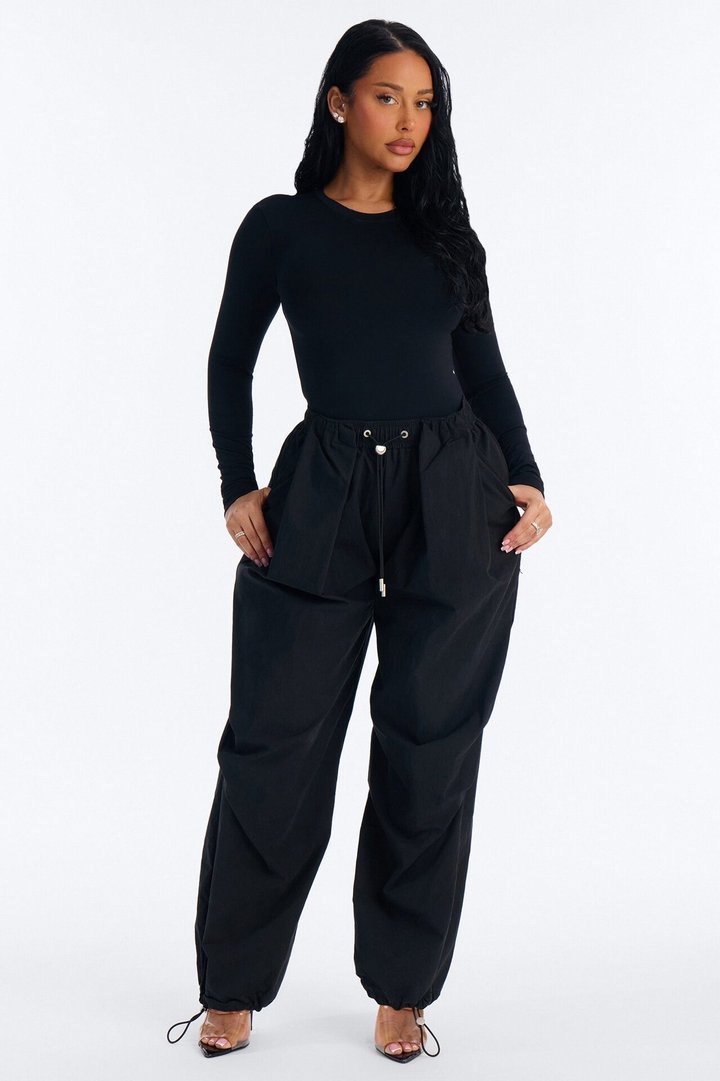 Second Skin Double Lined Crew Neck Long Sleeve Bodysuit - Black