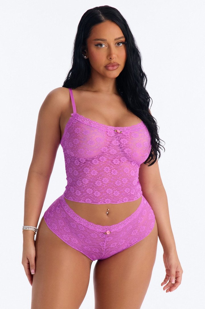 Divine Desire Floral Lace Cami Boyshort 2 Piece Set - Fuchsia