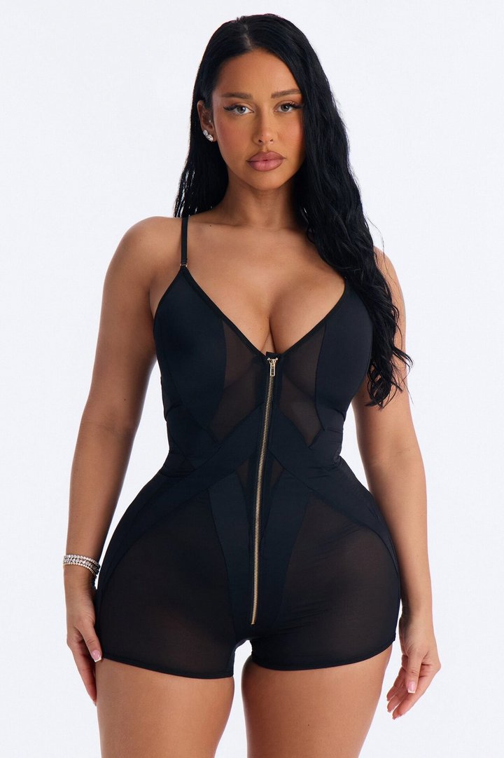 Tracey Sheer Mesh Romper - Black