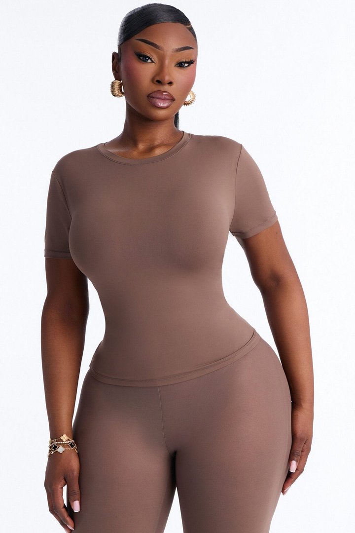 Second Skin Double Lined Short Sleeve Top - Brown
