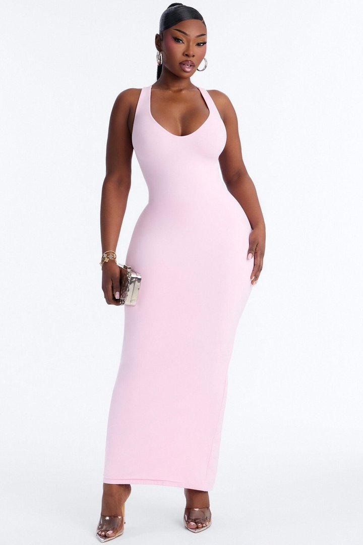 Second Skin Double Lined U Neck Racerback Maxi Dress - Light Pink