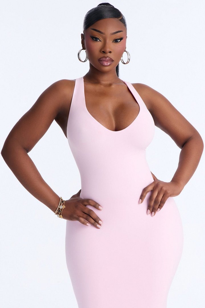 Second Skin Double Lined U Neck Racerback Maxi Dress - Light Pink