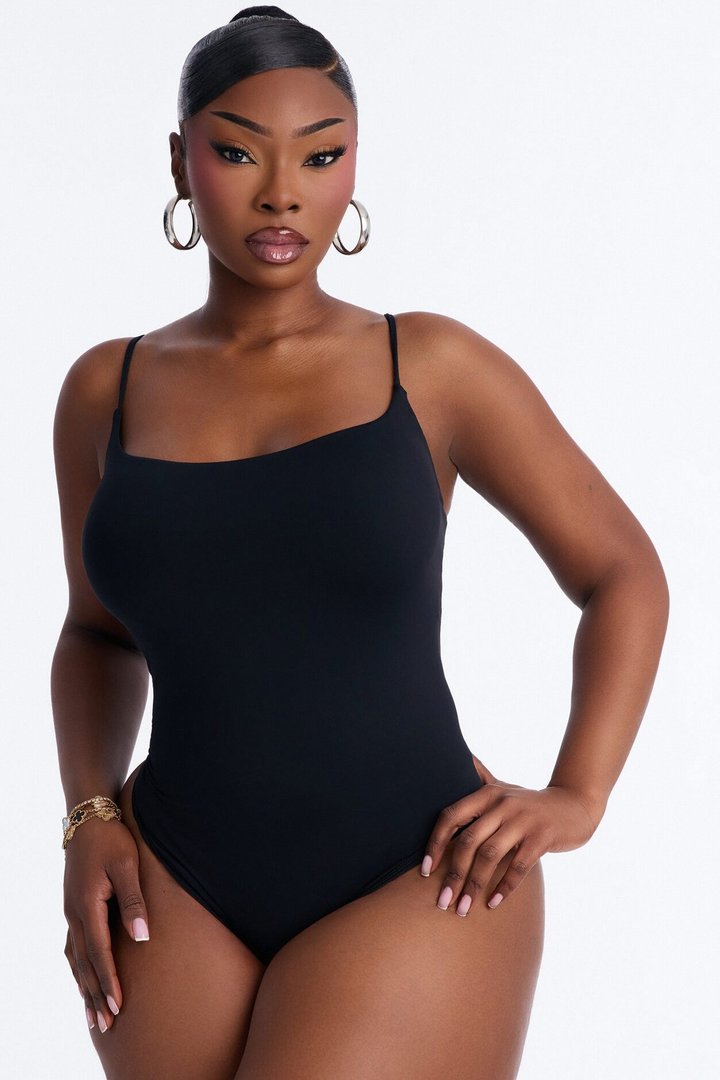 Second Skin Double Lined Square Neck Cami Bodysuit - Black