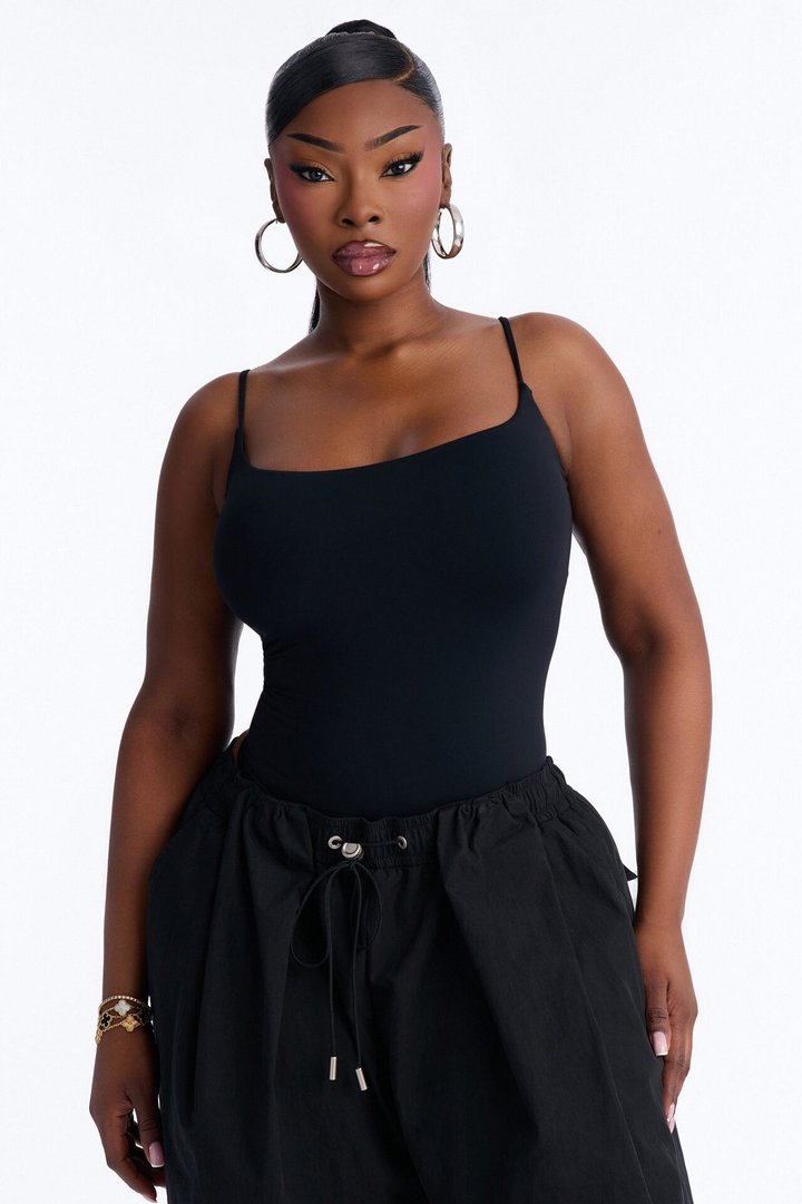 Second Skin Double Lined Square Neck Cami Bodysuit - Black