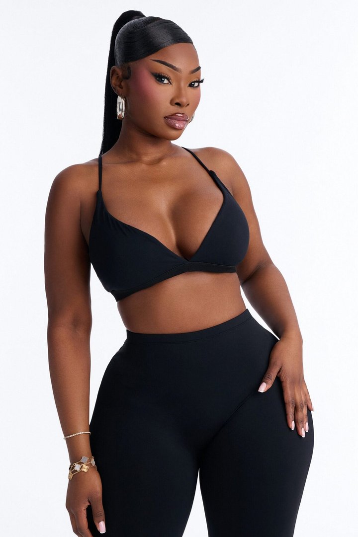 Second Skin Double Lined V Neck Bralette - Black