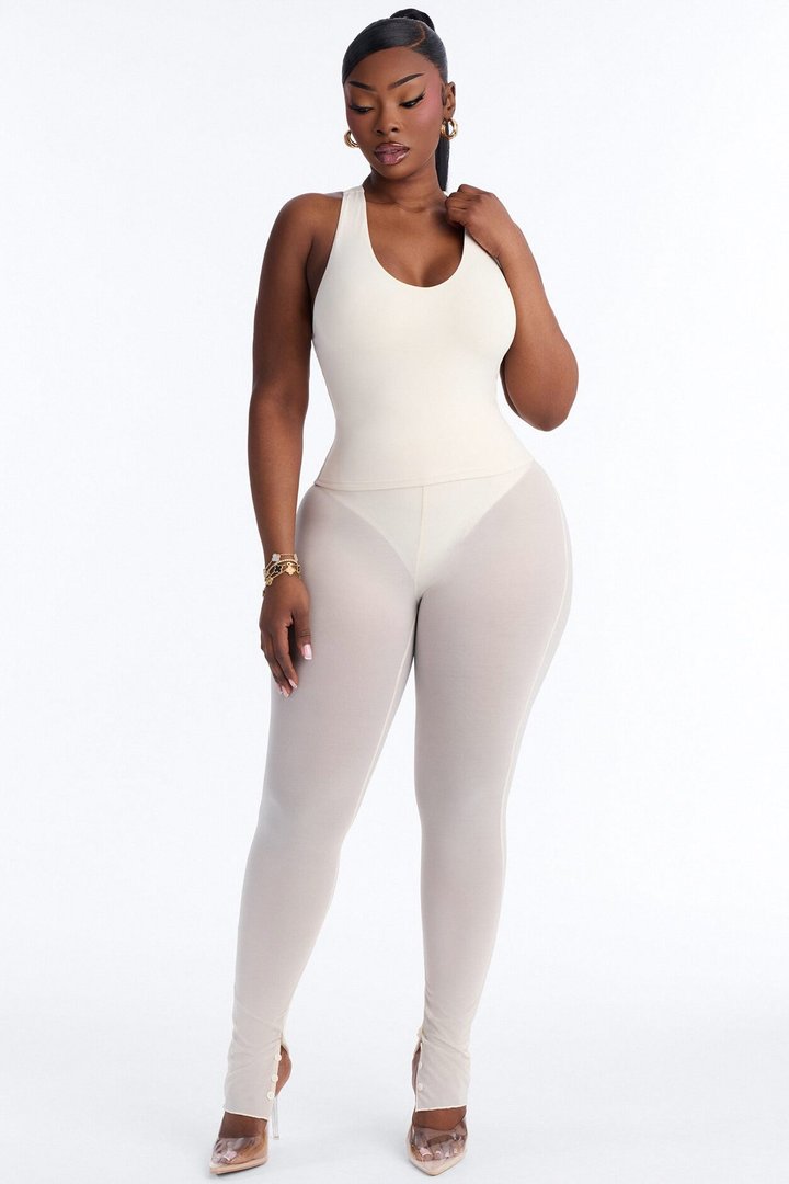 Second Skin Double Lined U Neck Racerback Top - Bone
