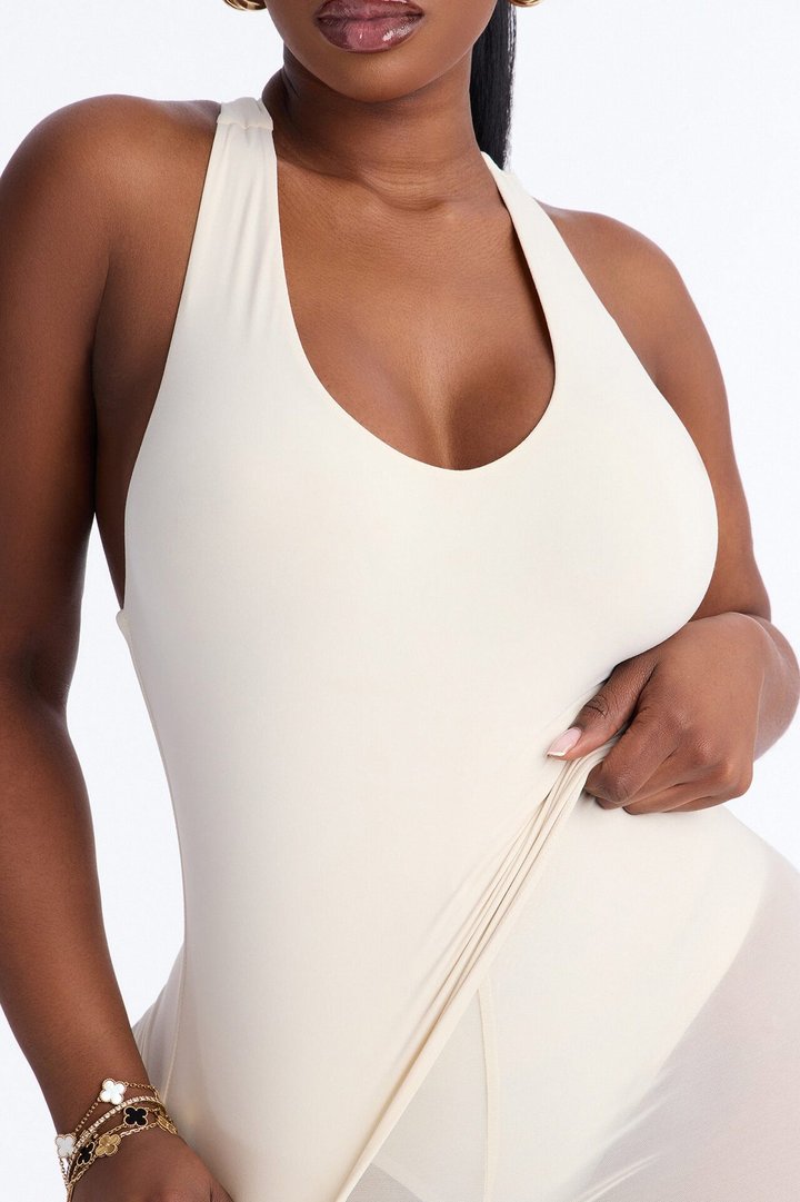Second Skin Double Lined U Neck Racerback Top - Bone