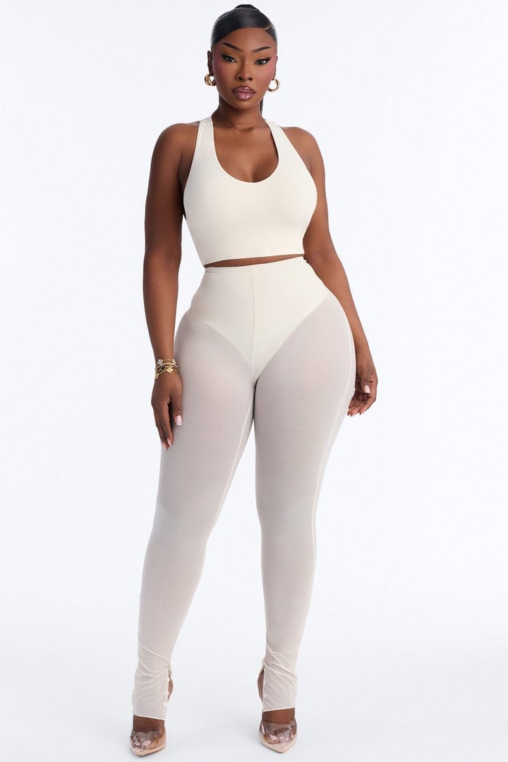 Power Mesh High Waisted Leggings - Bone
