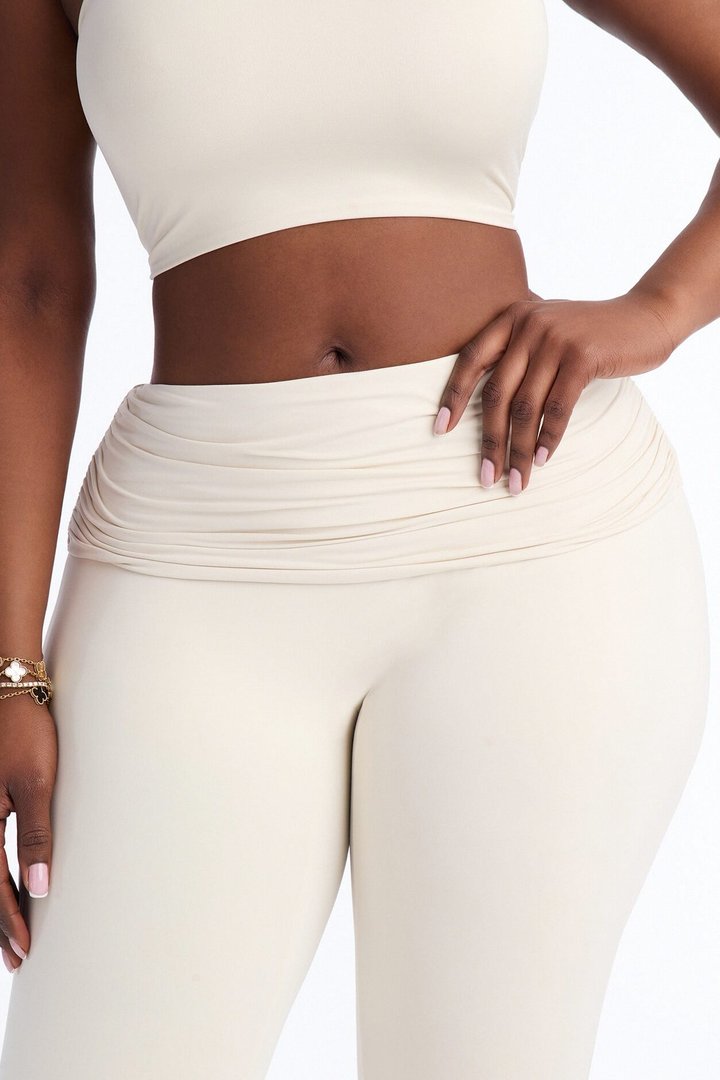 Second Skin Double Lined Ruched Foldover Leggings - Bone