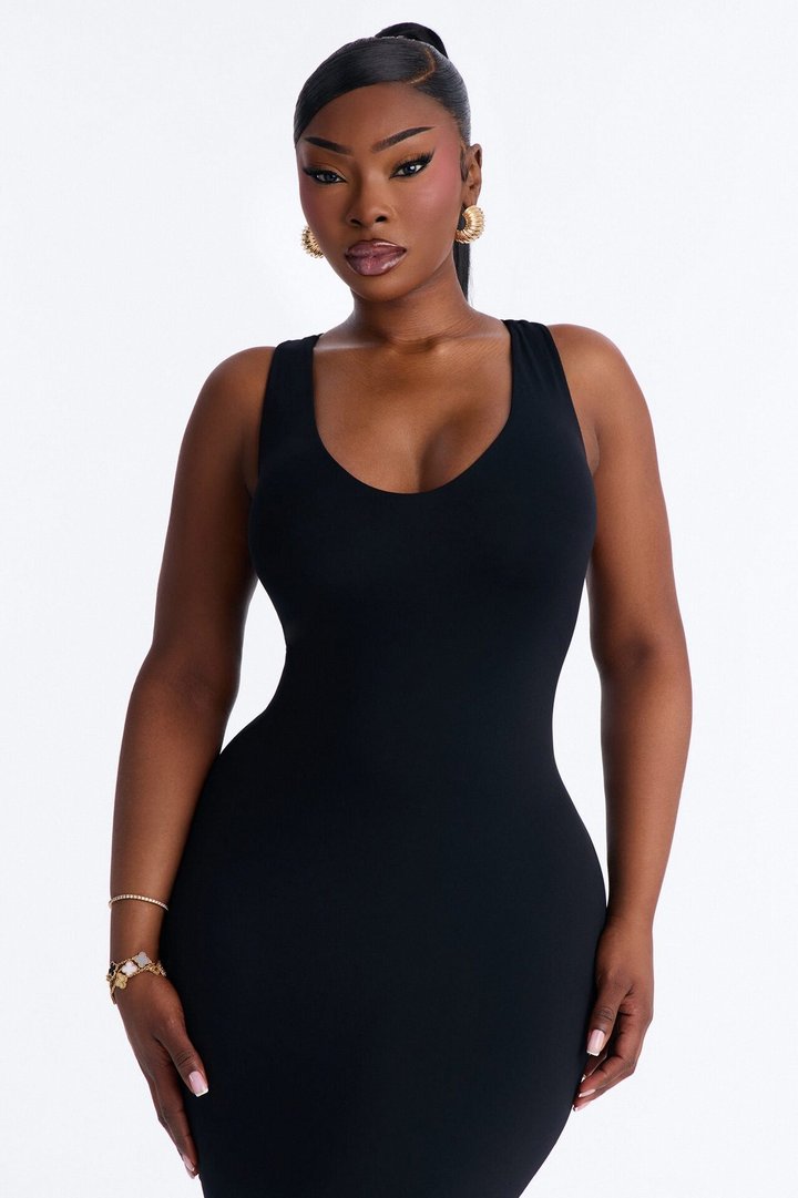 Second Skin Double Lined U Neck Racerback Maxi Dress - Black