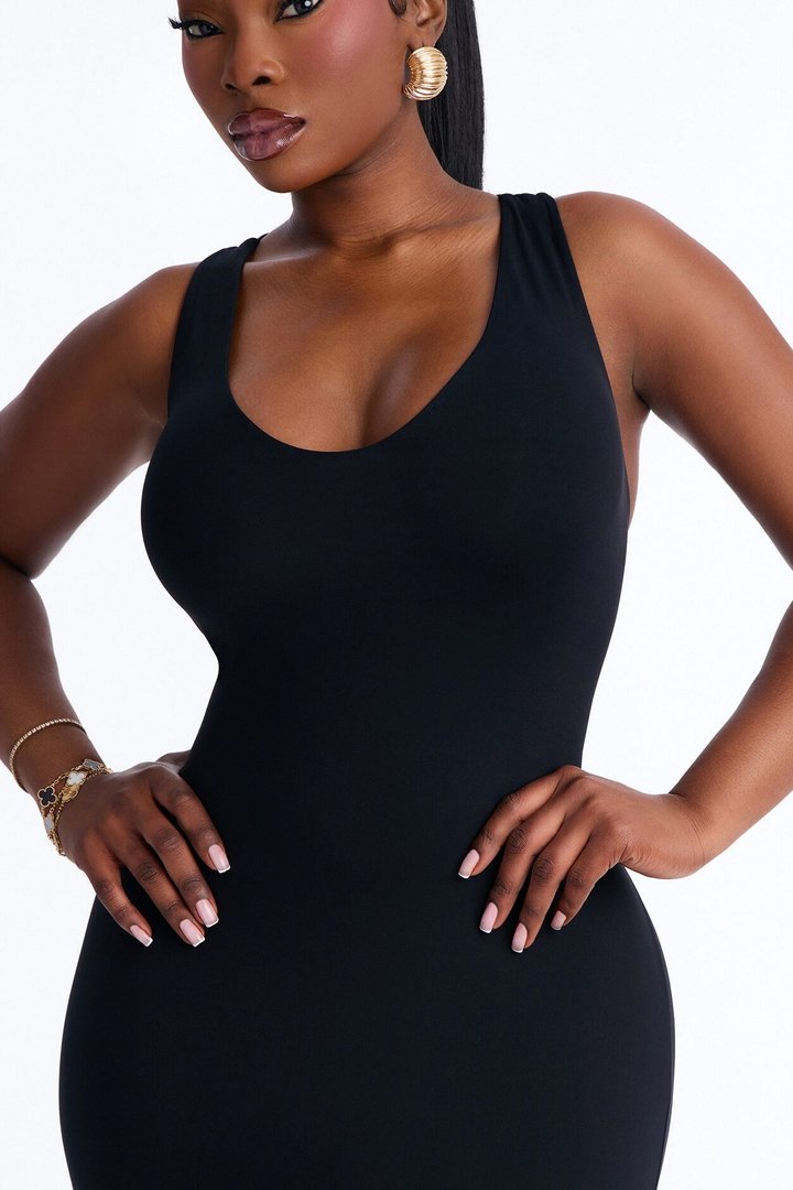 Second Skin Double Lined U Neck Racerback Maxi Dress - Black