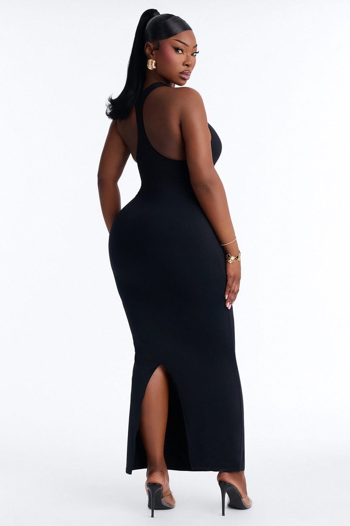 Second Skin Double Lined U Neck Racerback Maxi Dress - Black