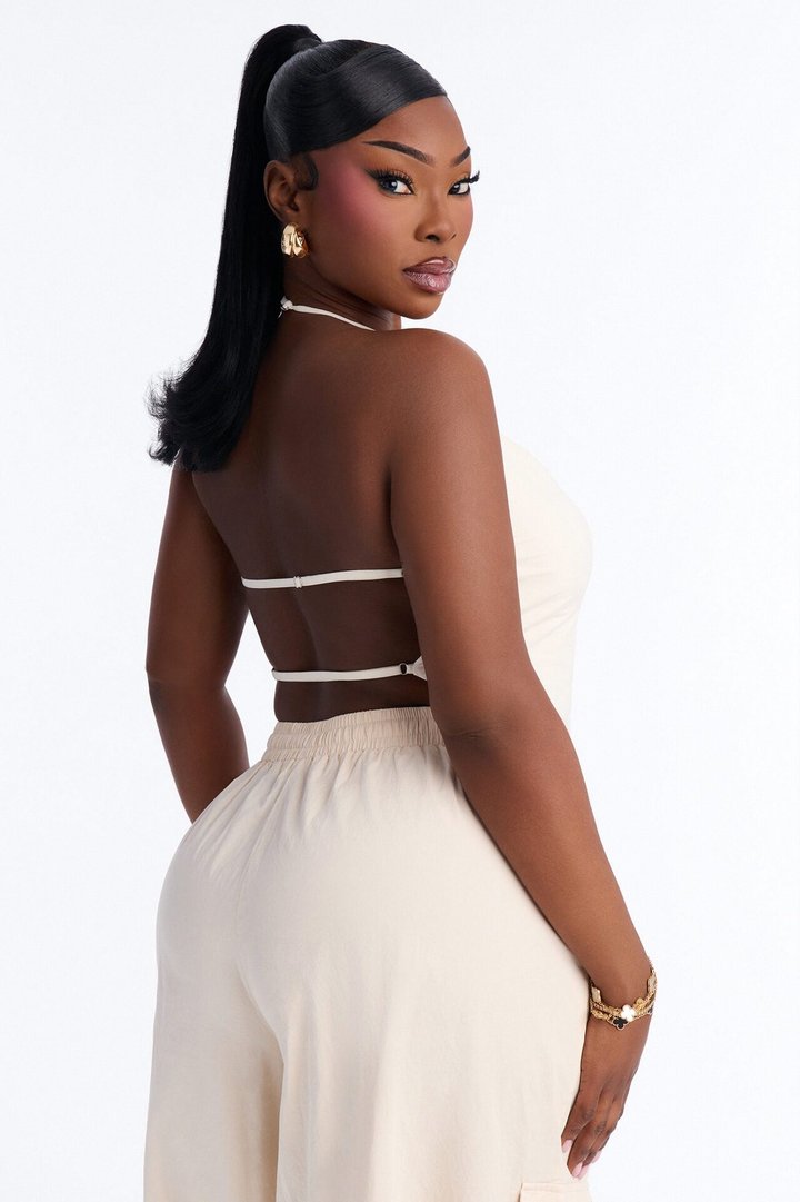 Second Skin Padded Halter Top - Bone