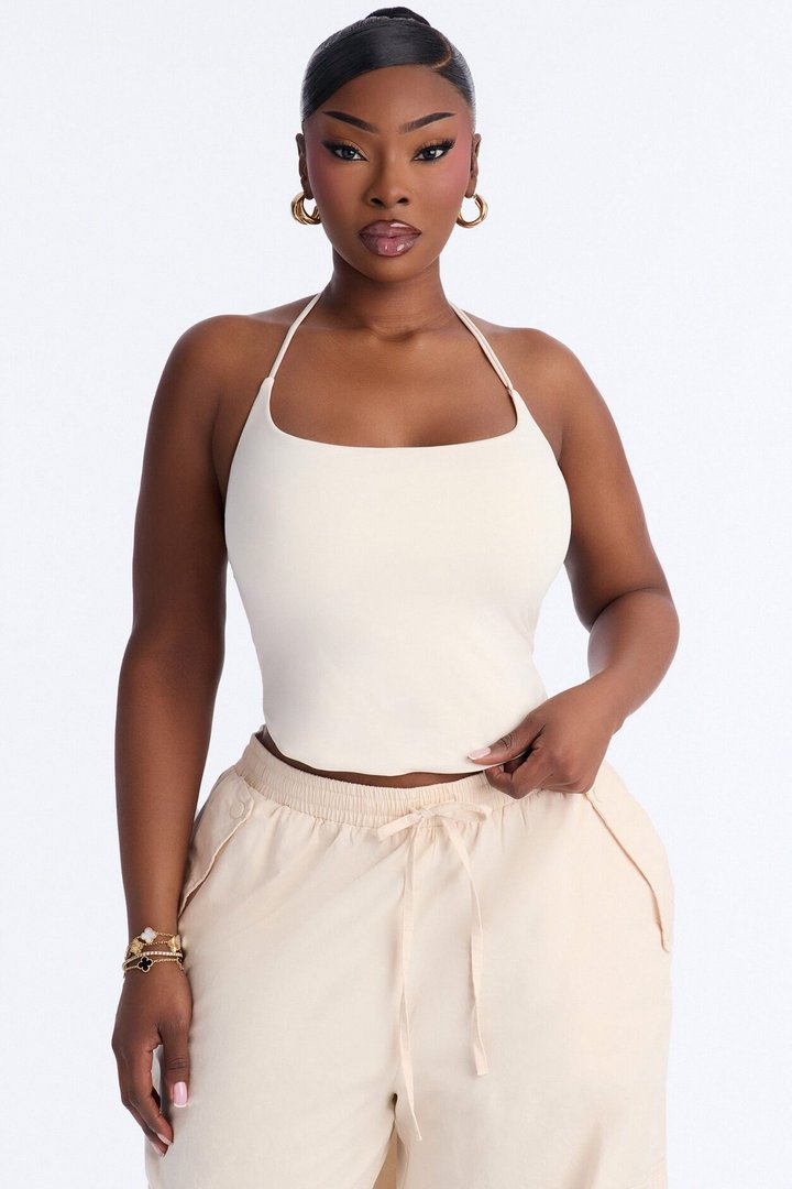 Second Skin Padded Halter Top - Bone