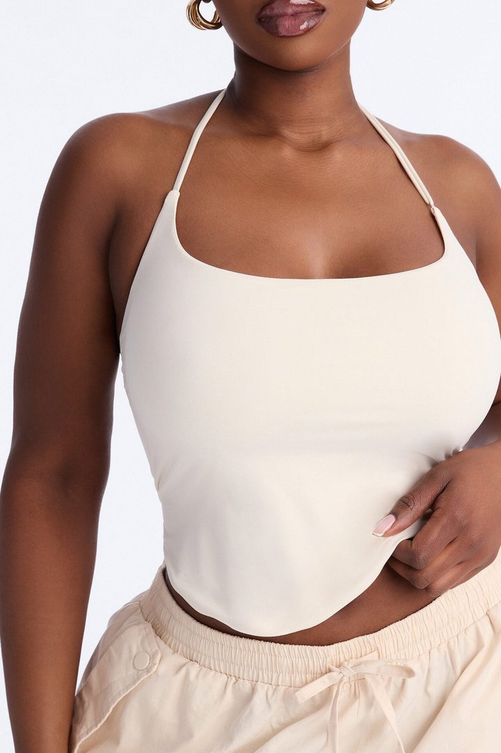 Second Skin Padded Halter Top - Bone