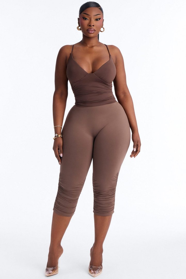 Second Skin Bra Pad V Neck Cami - Brown
