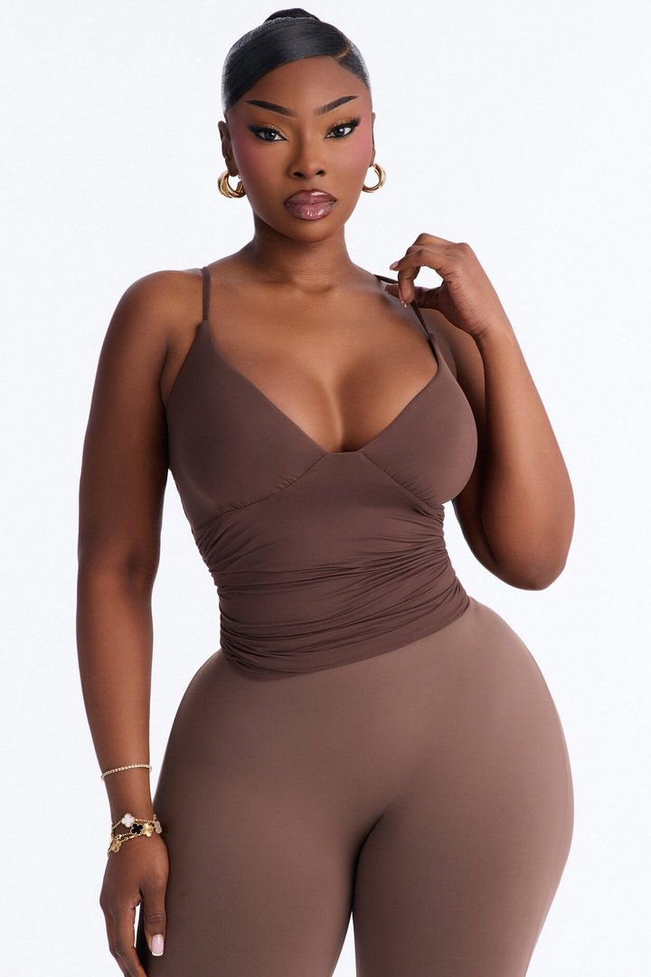 Second Skin Bra Pad V Neck Cami - Brown