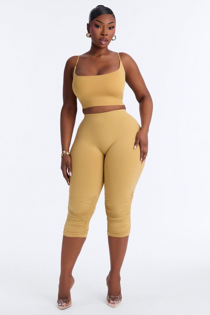 Seamless Smooth Base Layer Double Lined Cami Crop Top - Honey