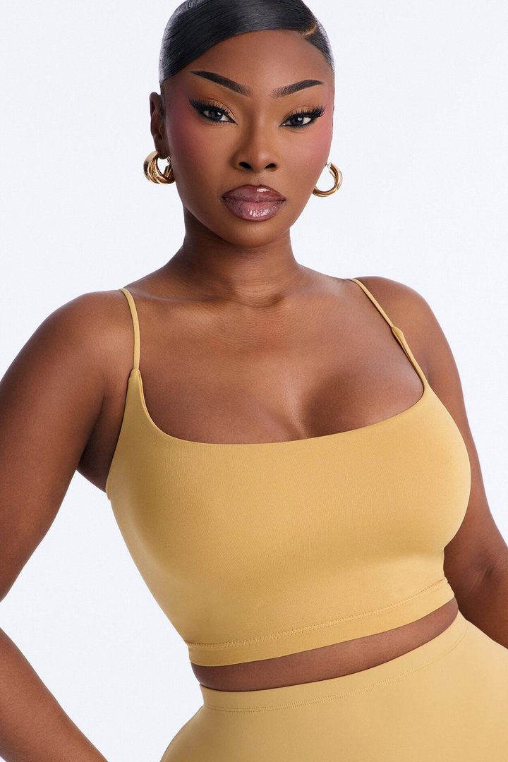 Seamless Smooth Base Layer Double Lined Cami Crop Top - Honey