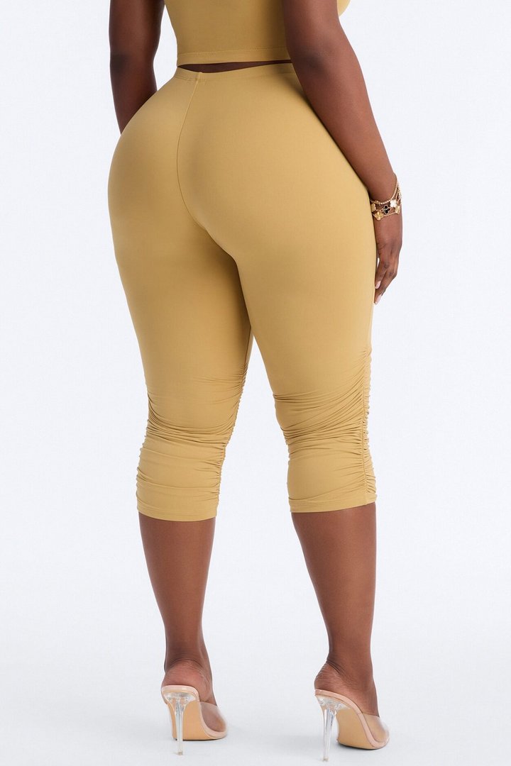Second Skin Double Lined Ruched Low Rise Capri Legging - Honey