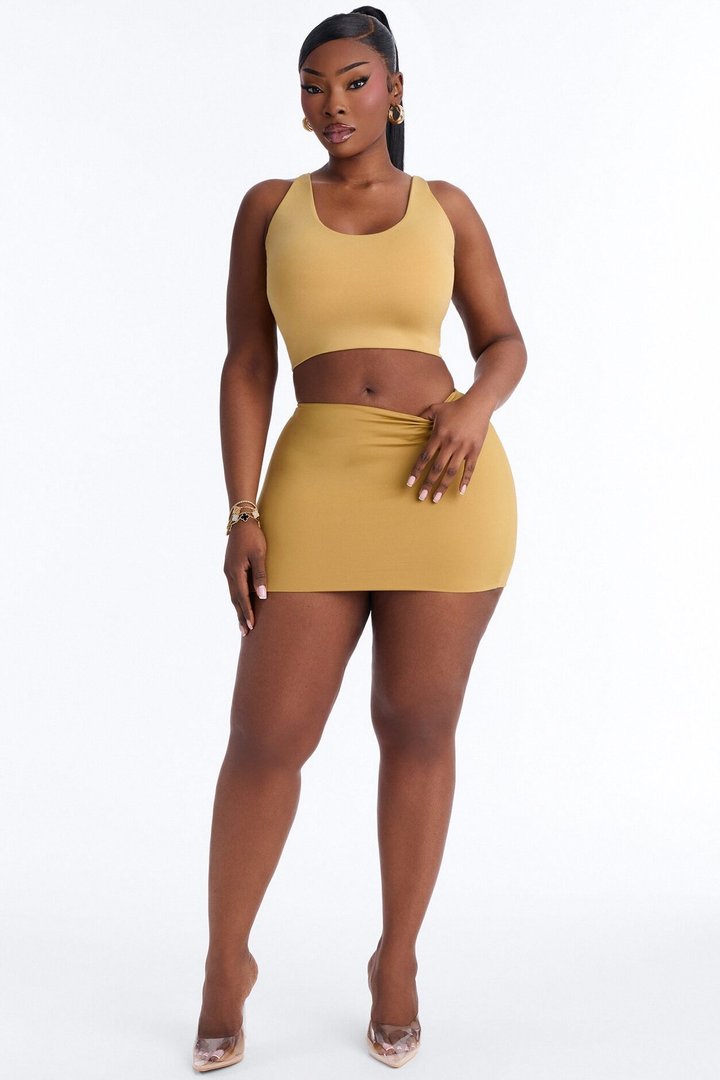 Contour Double Lined Mini Skirt - Honey