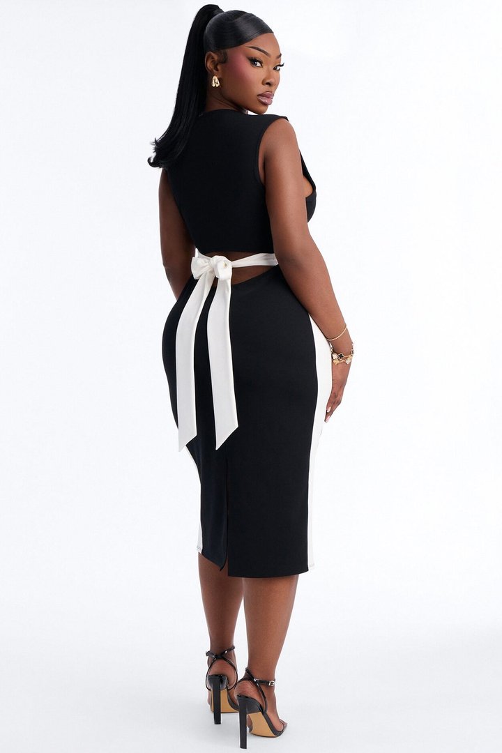 Margot Contrast Bow Midi Dress - Black/White