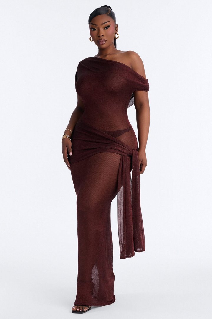 Heartbreaker Metallic Knit Maxi Dress - Wine