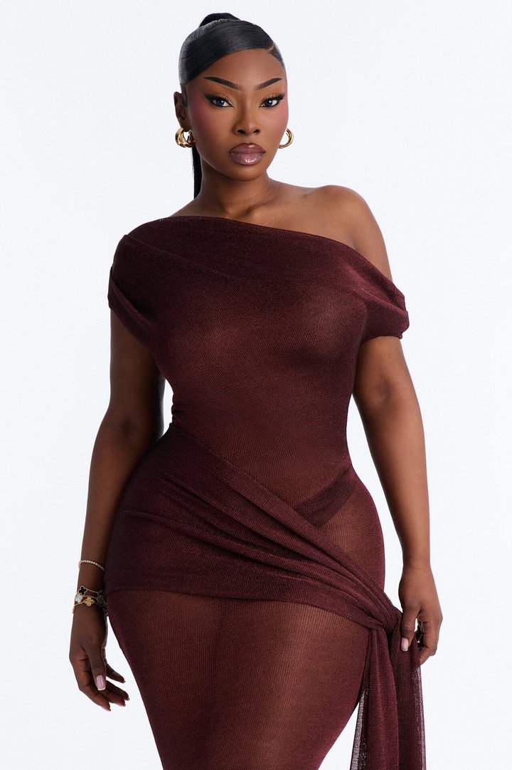 Heartbreaker Metallic Knit Maxi Dress - Wine