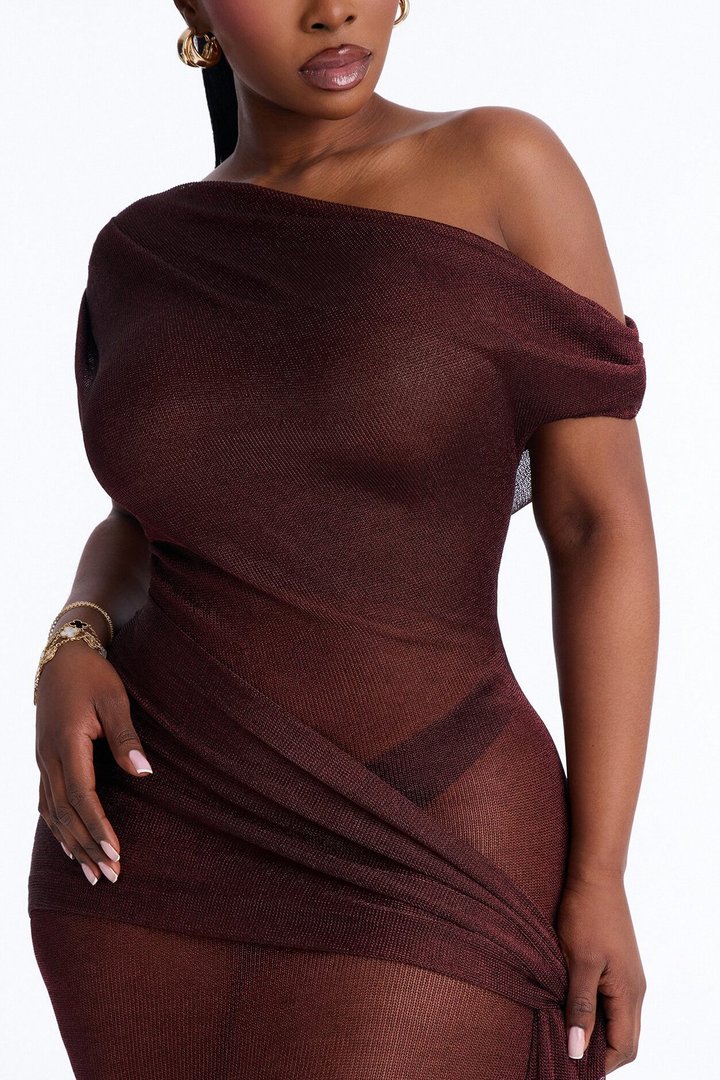 Heartbreaker Metallic Knit Maxi Dress - Wine