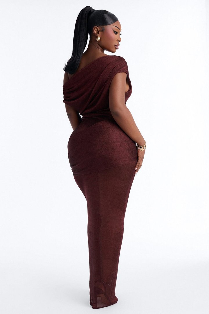 Heartbreaker Metallic Knit Maxi Dress - Wine