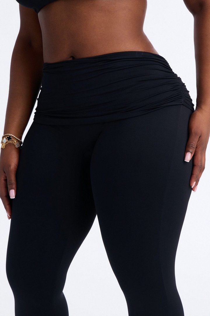 Second Skin Double Lined Ruched Foldover Leggings - Black