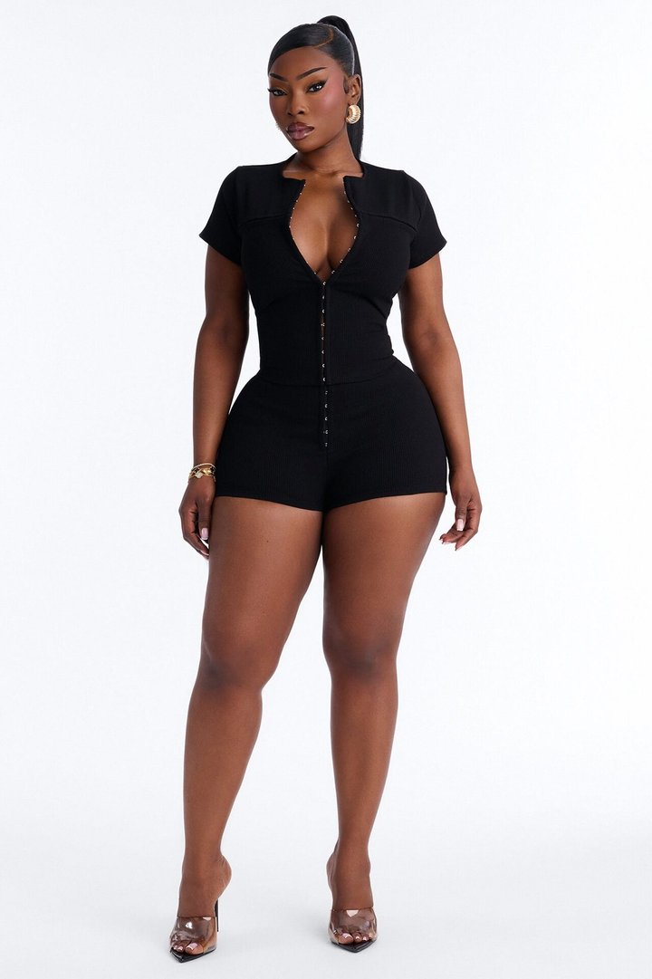 Kami Snatched Short Sleeve 2 Piece Micro Mini Short Set - Black
