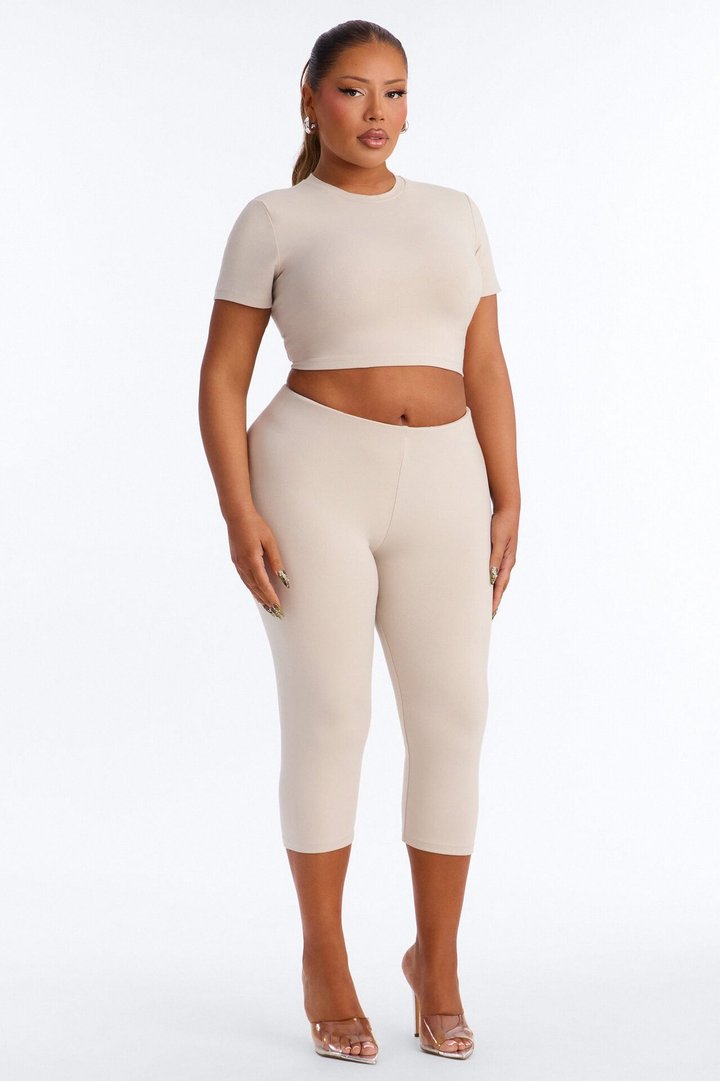 Quinn Short Sleeve Super Cropped Tee - Stone