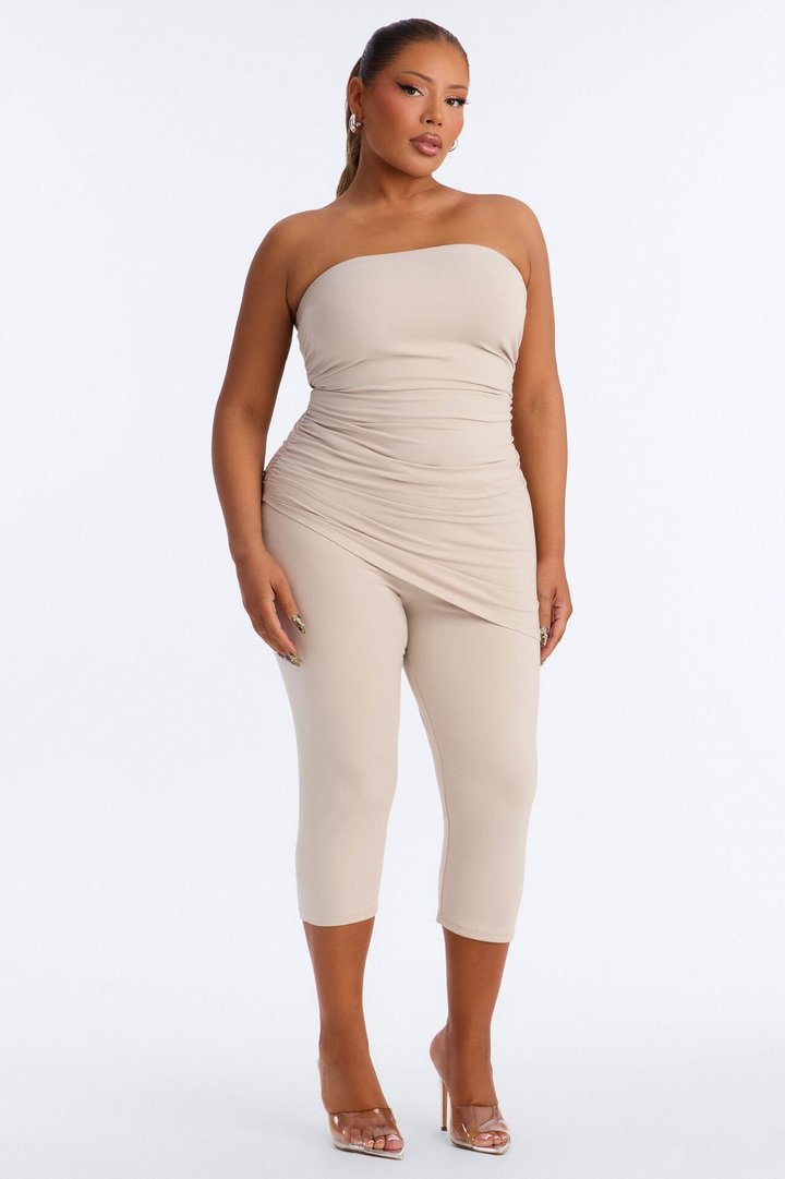 Quinn Asymmetrical Ruched Tube Top - Stone
