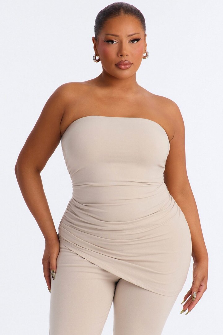Quinn Asymmetrical Ruched Tube Top - Stone