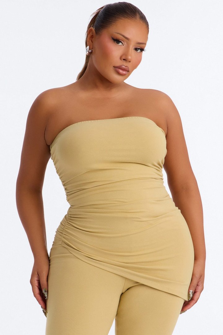 Quinn Asymmetrical Ruched Tube Top - Honey