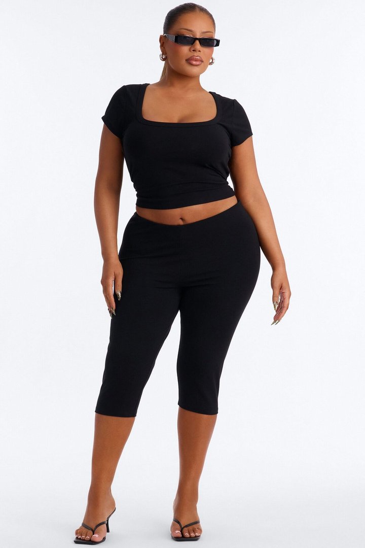Quinn Low Neck Cap Sleeve Top - Black