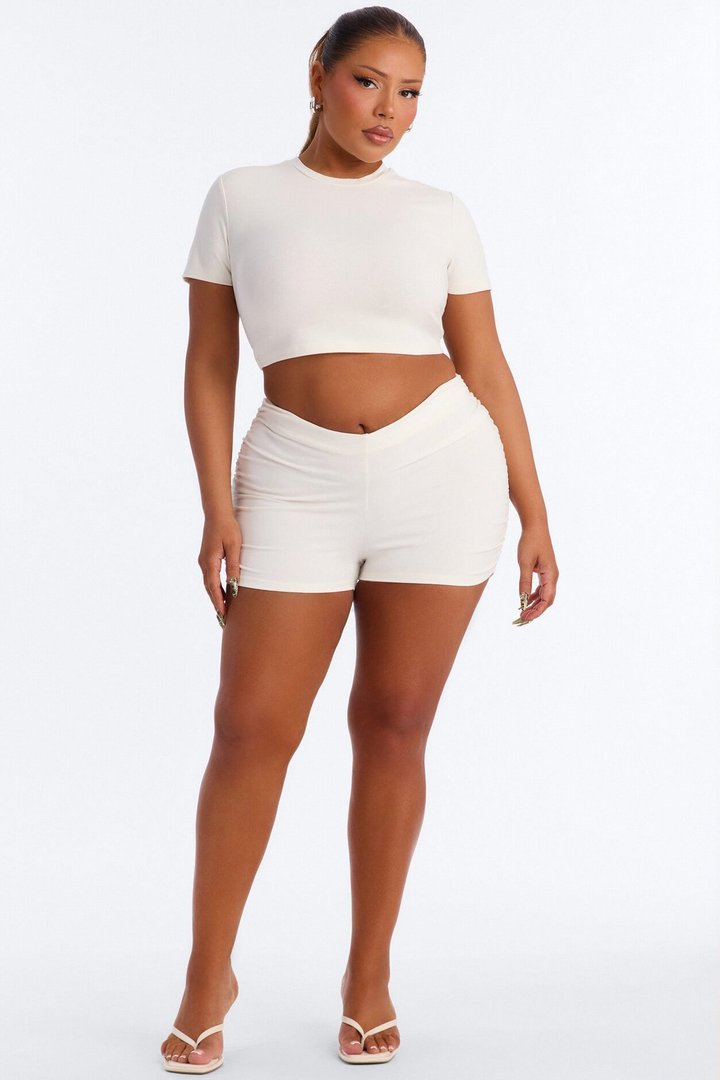 Quinn Low Rise Side Ruched Micro Short - Cream