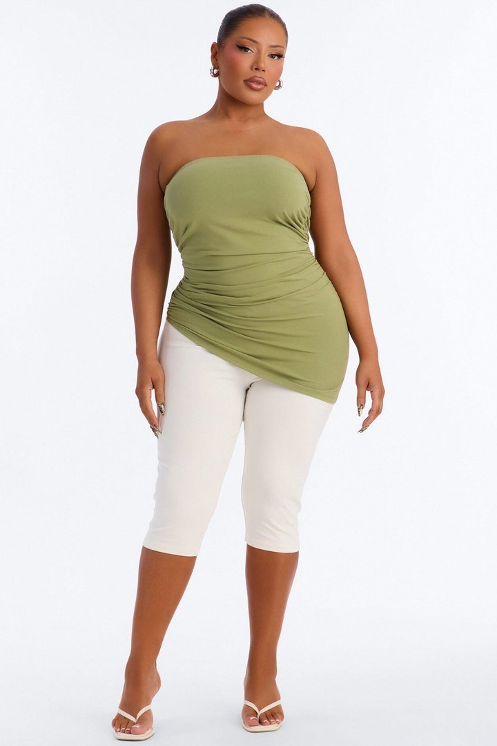 Quinn Asymmetrical Ruched Tube Top - Moss