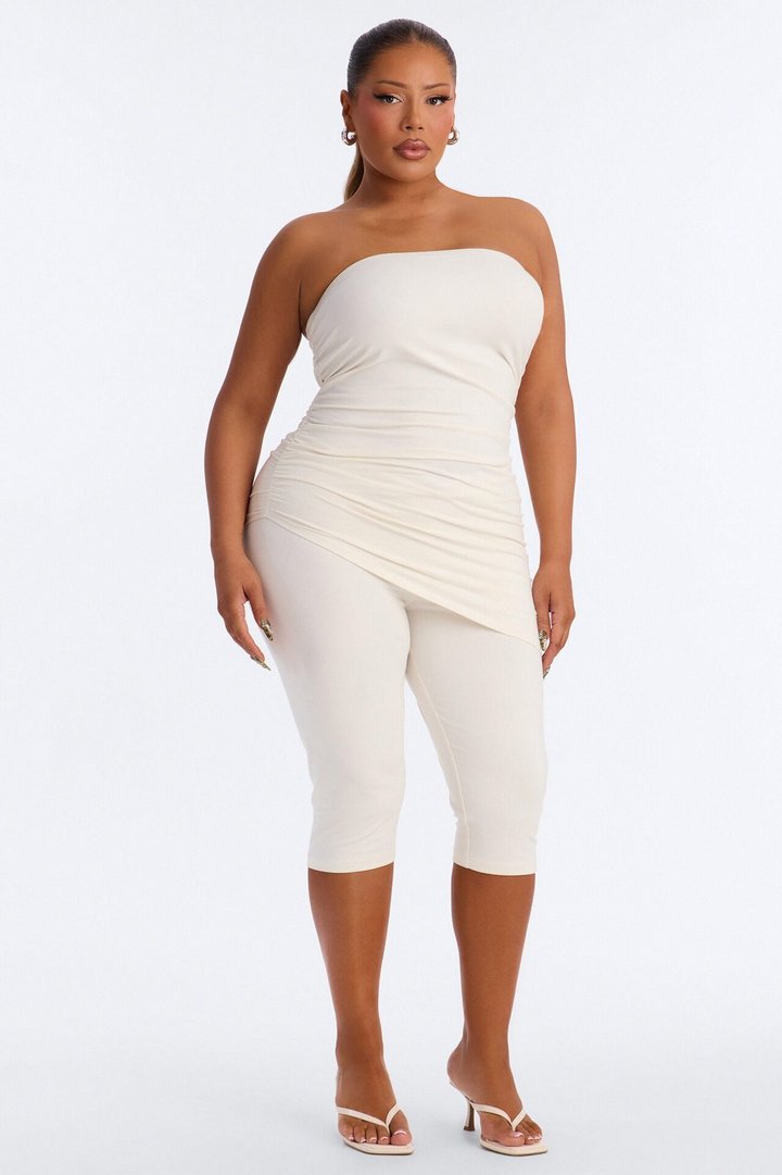 Quinn Asymmetrical Ruched Tube Top - Cream