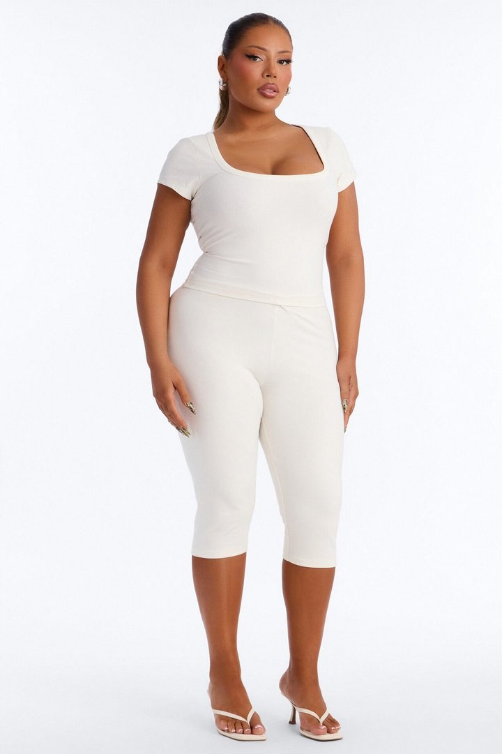 Quinn Low Neck Cap Sleeve Top - Cream