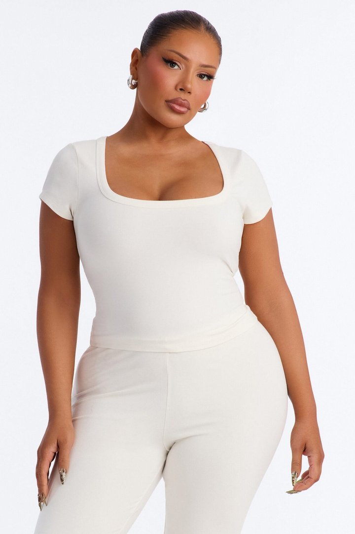 Quinn Low Neck Cap Sleeve Top - Cream