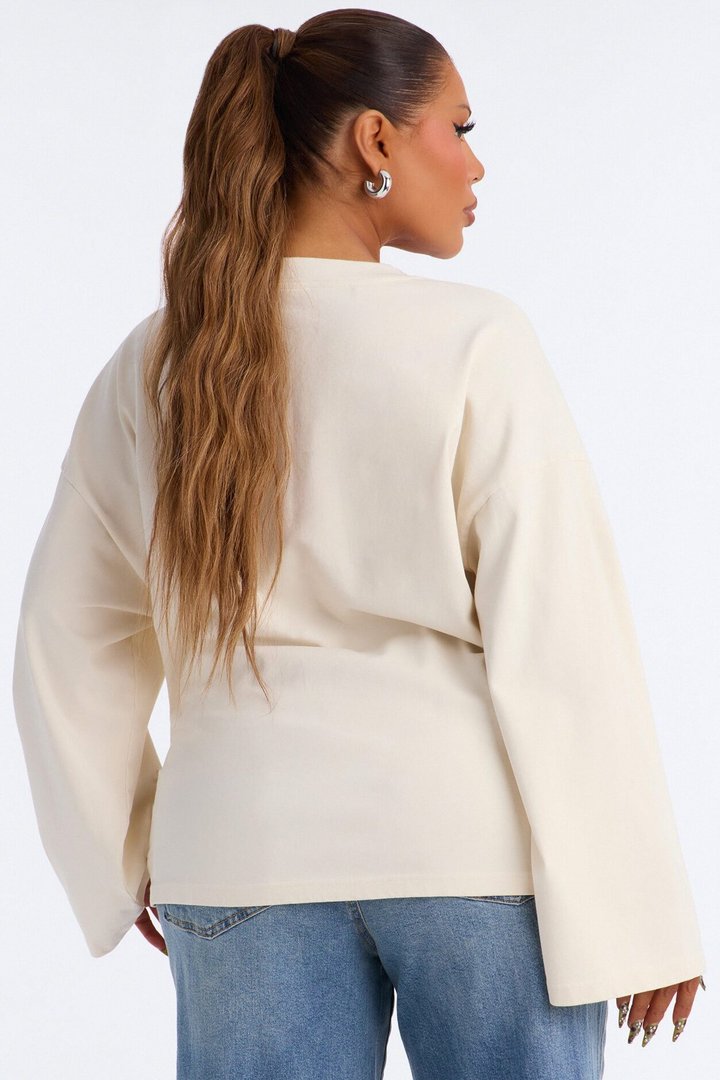 Arissa Crew Neck Long Sleeve Oversized T-Shirt - Cream