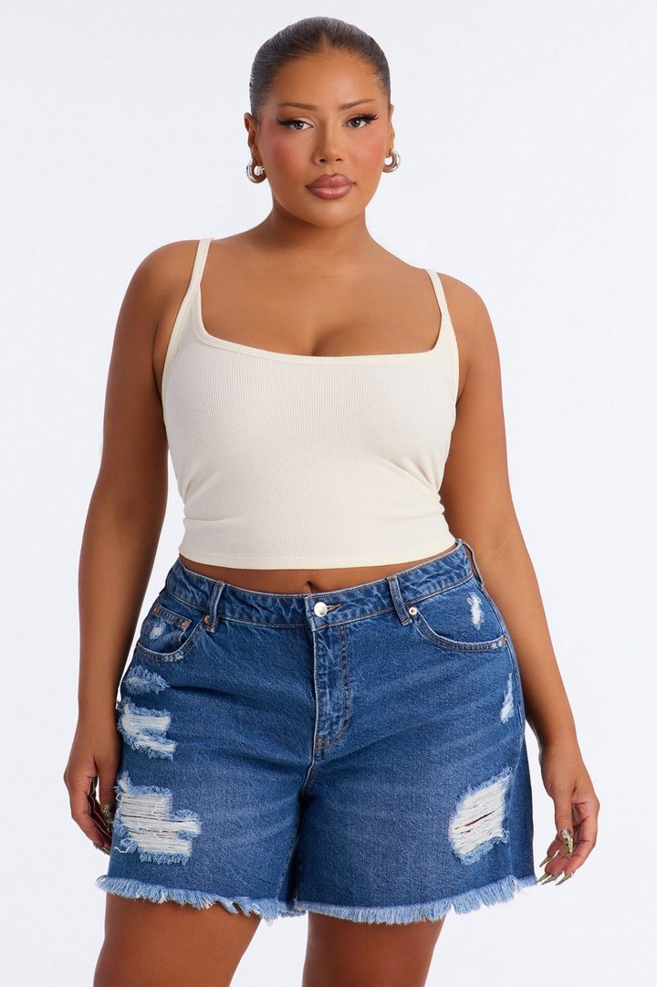 Tessa Rib Scoop Neck Cami Tank Top - Cream